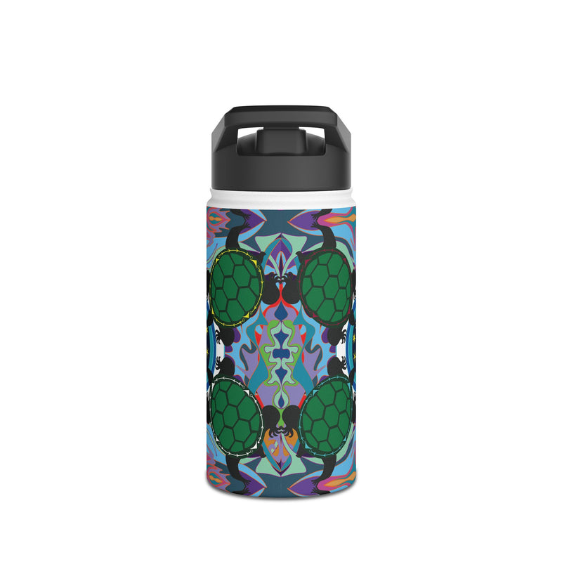 Interdimensional Council Stainless Steel Slender Water Bottle — Colorful Psychedelic Sea Turtle