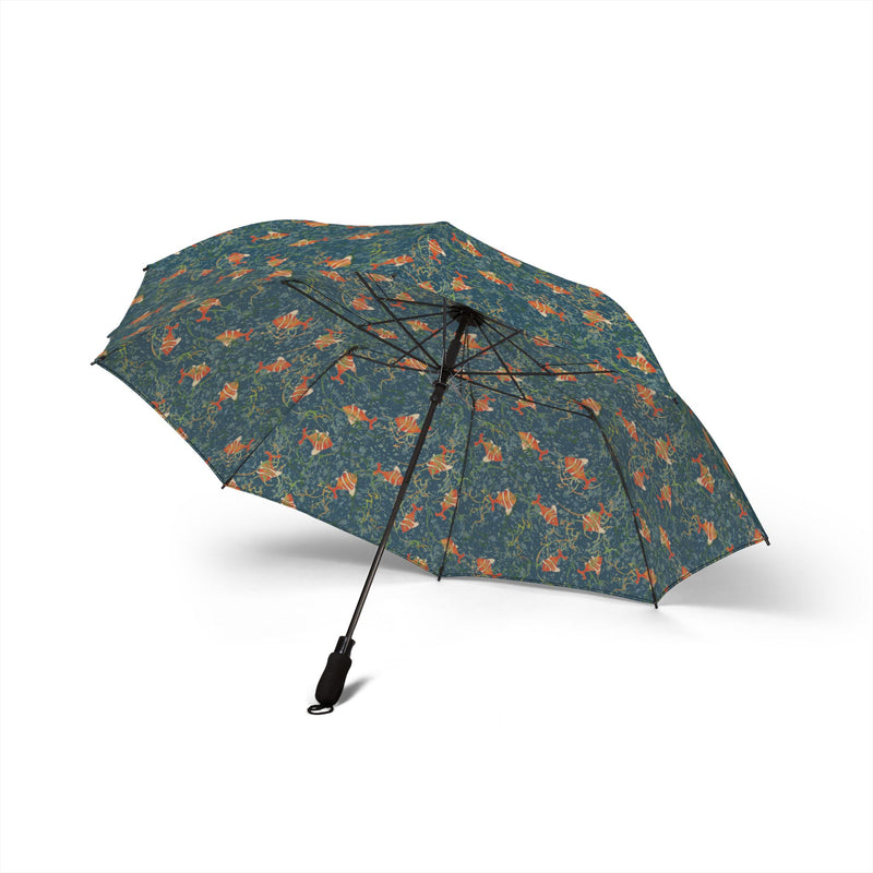 Unschooled Foldable Umbrella — Teal & Orange Fish Pattern Semi-Automatic Travel Umbrella