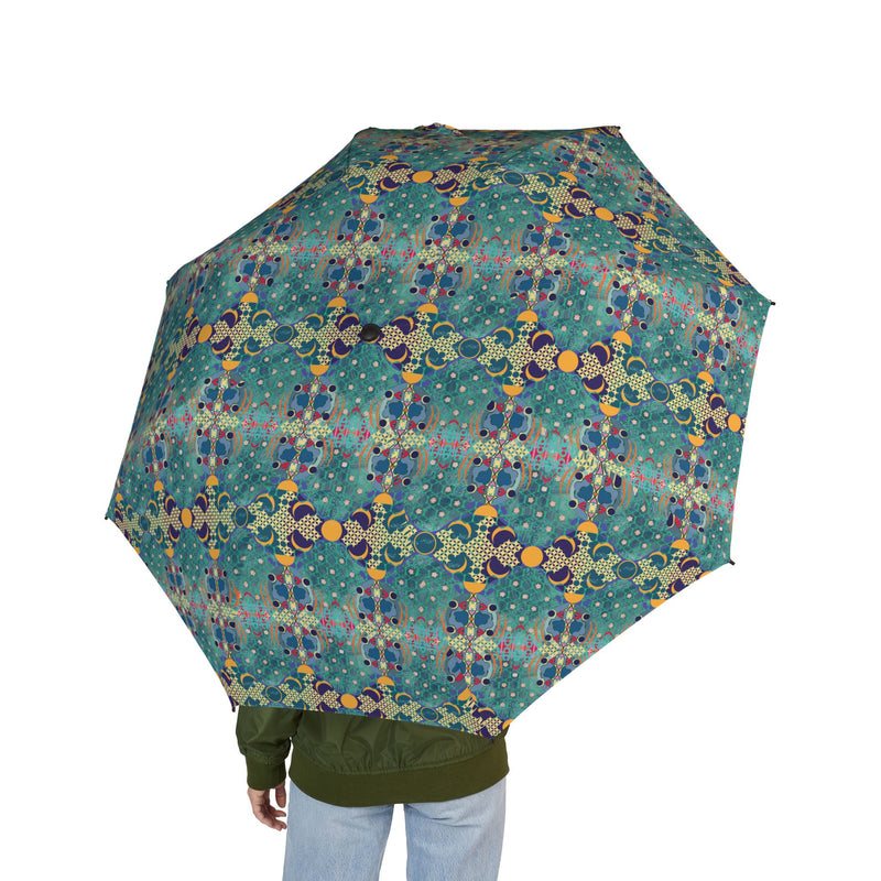 Aqua De Luna Foldable Umbrella — Abstract Floral Rain Umbrella (Semi-Automatic)
