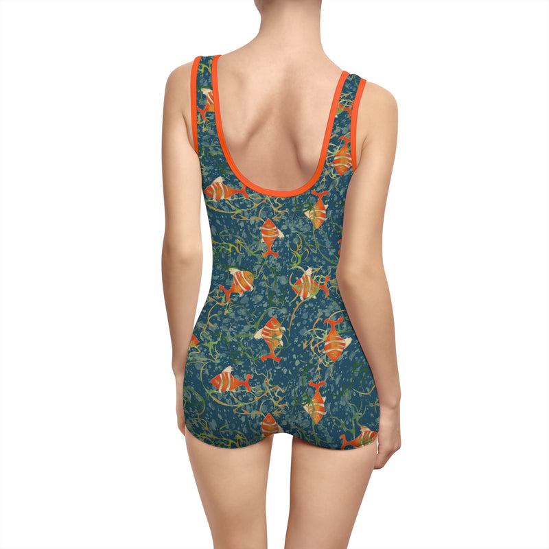 Unschooled Gender Neutral Swimsuit – Retro Ocean Print Gender Neutral Swimwear