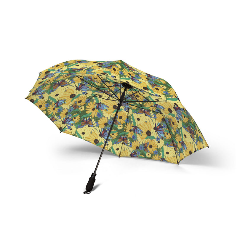 The Susans Party Foldable Umbrella — Bright Yellow Floral Pattern, Semi-Automatic Compact Rain Umbrella