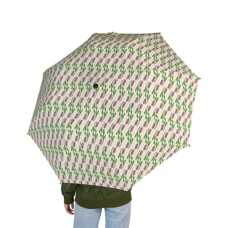 A Touch Of Lavender Foldable Umbrella —  Floral Geometric Pattern, Semi-Automatic Compact Rain Umbrella