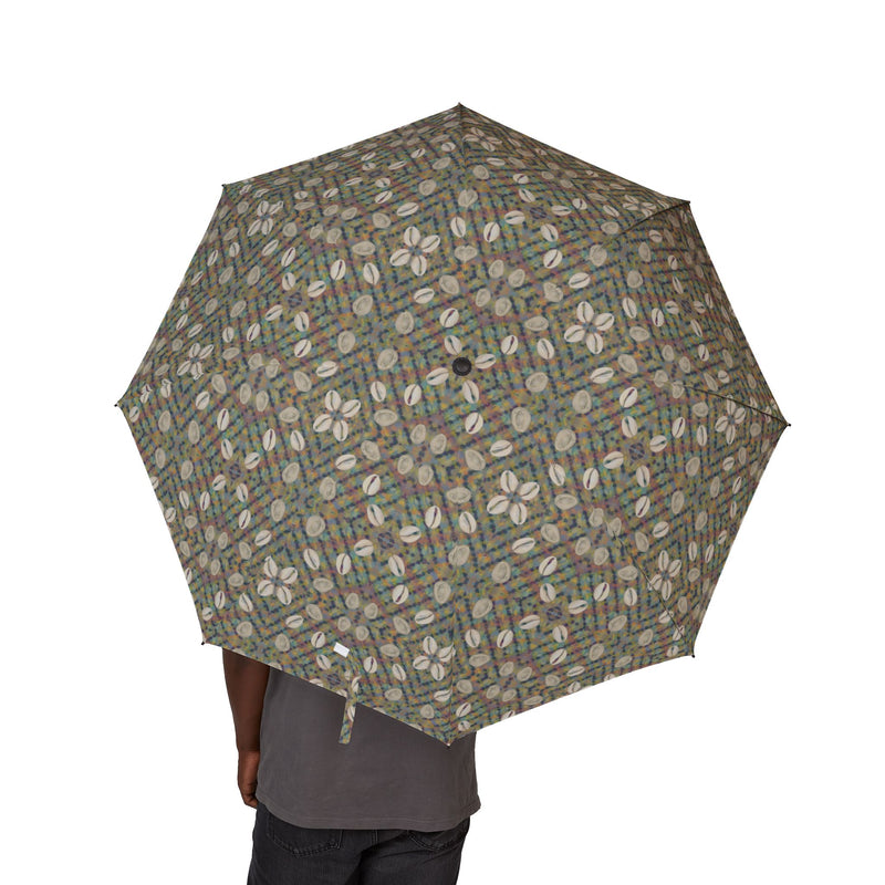 Open & Shut Umbrella — Geometric Cowrie Shell Print, Semi-Automatic Travel Umbrella