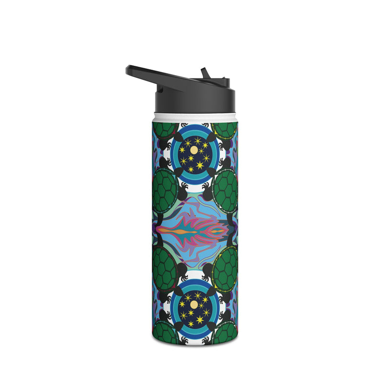 Interdimensional Council Stainless Steel Slender Water Bottle — Colorful Psychedelic Sea Turtle
