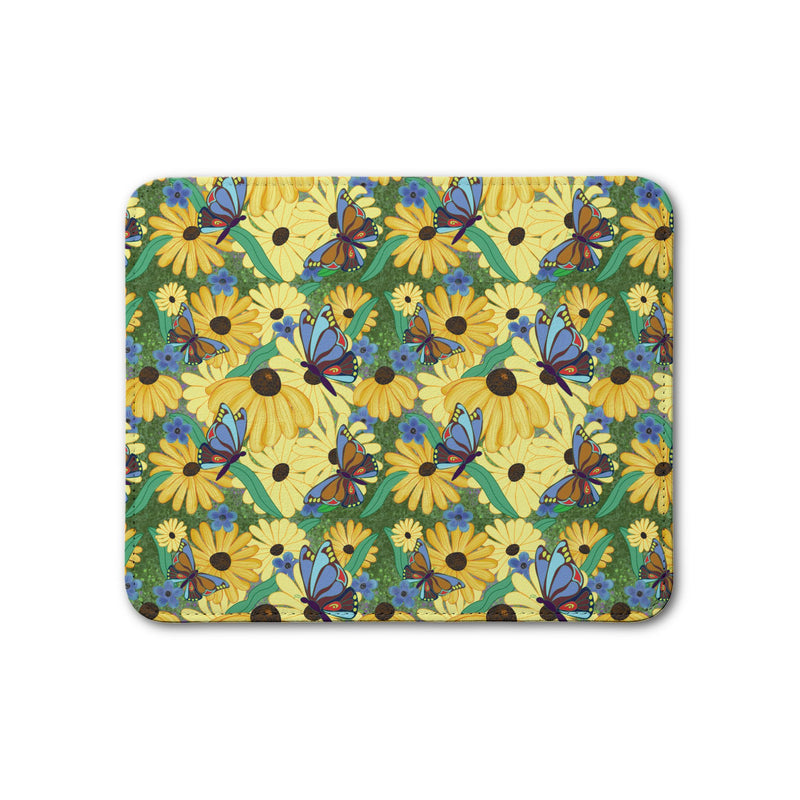 The Susans Party Leather Placemat — Yellow Daisy & Blue Butterfly Floral Table Mat