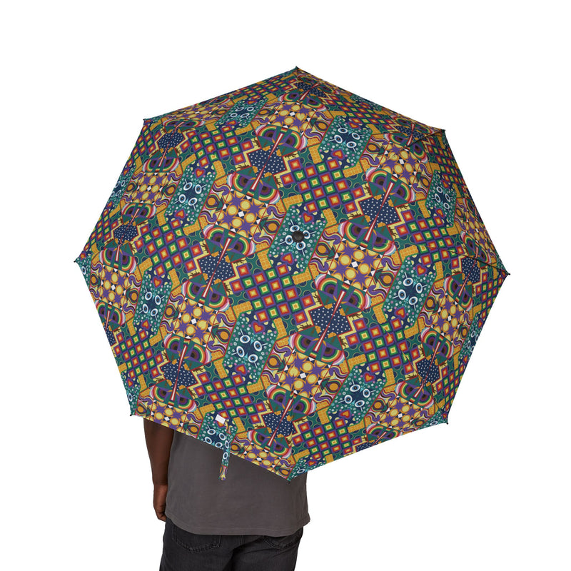 Chaos Iz Liberation Compact Foldable Umbrella — Colorful Geometric Pattern, Semi-Automatic Travel Umbrella
