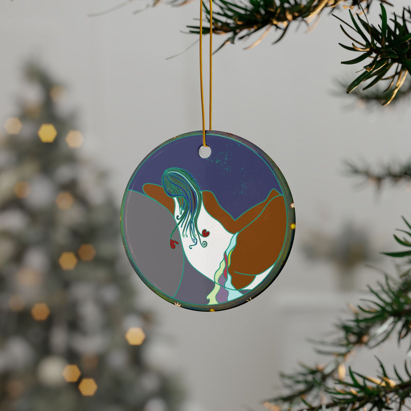 Full Moon Rising Ceramic Ornament | Black Lunar Decor