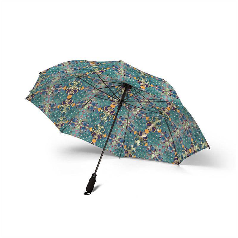 Aqua De Luna Foldable Umbrella — Abstract Floral Rain Umbrella (Semi-Automatic)