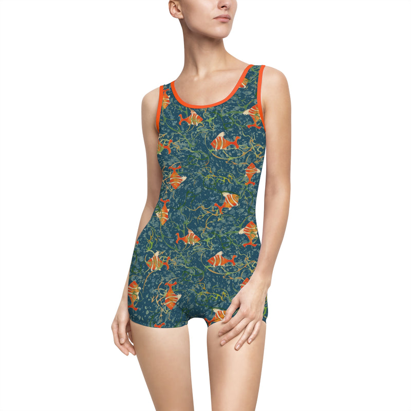 Unschooled Gender Neutral Swimsuit – Retro Ocean Print Gender Neutral Swimwear