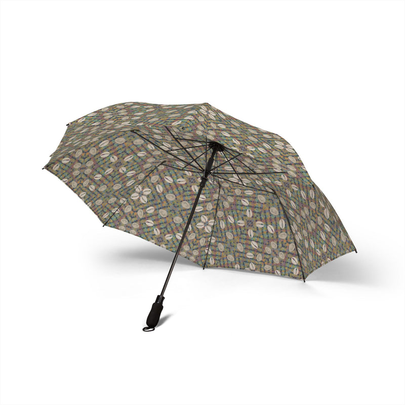 Open & Shut Umbrella — Geometric Cowrie Shell Print, Semi-Automatic Travel Umbrella