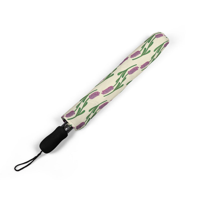 A Touch Of Lavender Foldable Umbrella —  Floral Geometric Pattern, Semi-Automatic Compact Rain Umbrella
