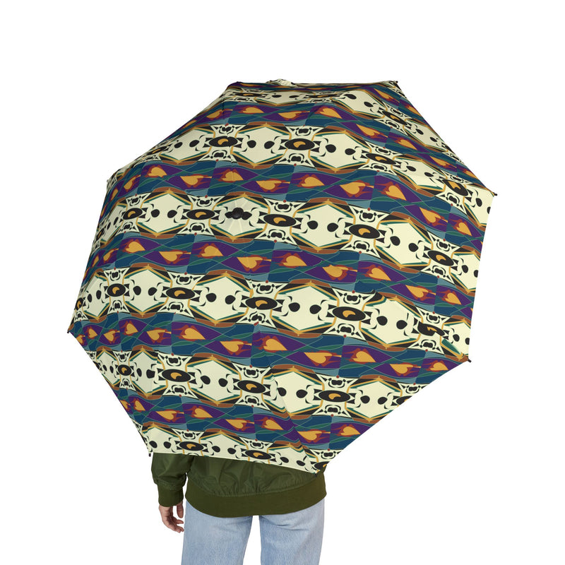 Spider Granma's Love Village Foldable Umbrella — Colorful Geometric Semi-Automatic Compact Rain Umbrella