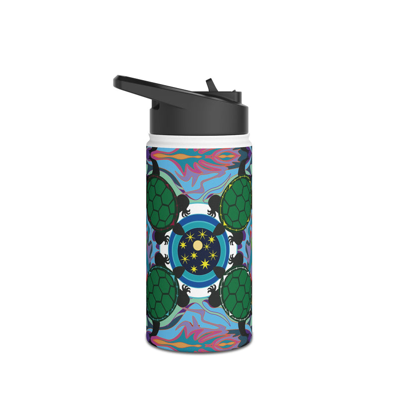 Interdimensional Council Stainless Steel Slender Water Bottle — Colorful Psychedelic Sea Turtle