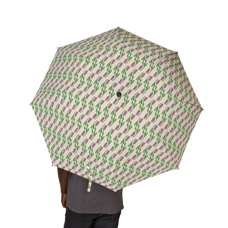 A Touch Of Lavender Foldable Umbrella —  Floral Geometric Pattern, Semi-Automatic Compact Rain Umbrella
