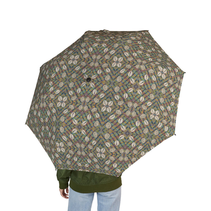 Open & Shut Umbrella — Geometric Cowrie Shell Print, Semi-Automatic Travel Umbrella