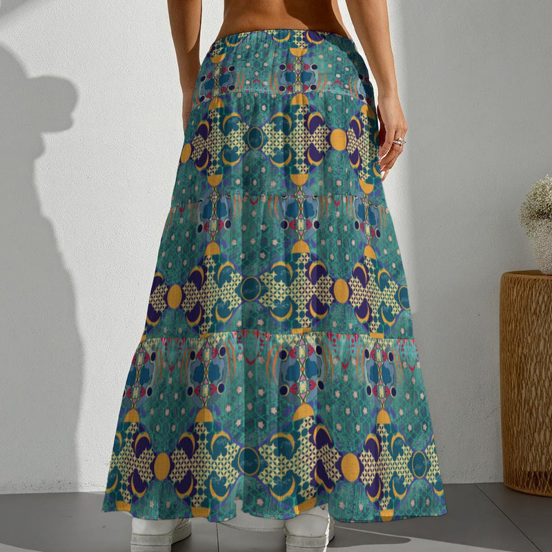 Aqua De Luna Tiered Boho Maxi Skirt