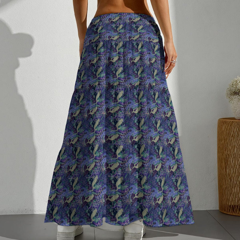 Space Whales & Snowflakes Tiered Boho Maxi Skirt