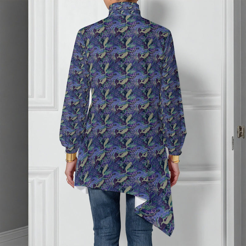 Space Whales & Snowflakes Asymmetrical Turtleneck Shirt