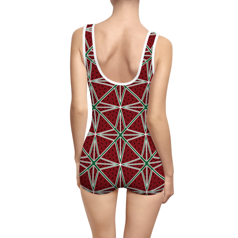 Break A Watermelon Gender Neutral Swimsuit — Retro Red Starburst Pattern