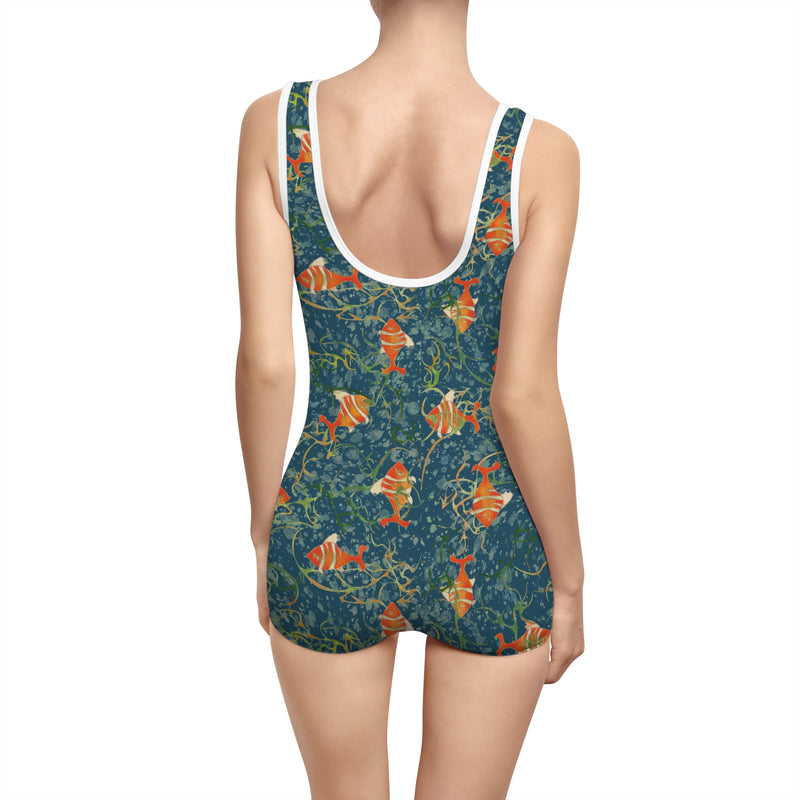 Unschooled Gender Neutral Swimsuit – Retro Ocean Print Gender Neutral Swimwear