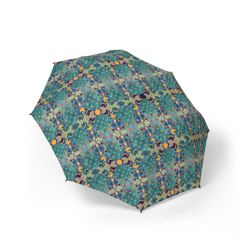 Aqua De Luna Foldable Umbrella — Abstract Floral Rain Umbrella (Semi-Automatic)