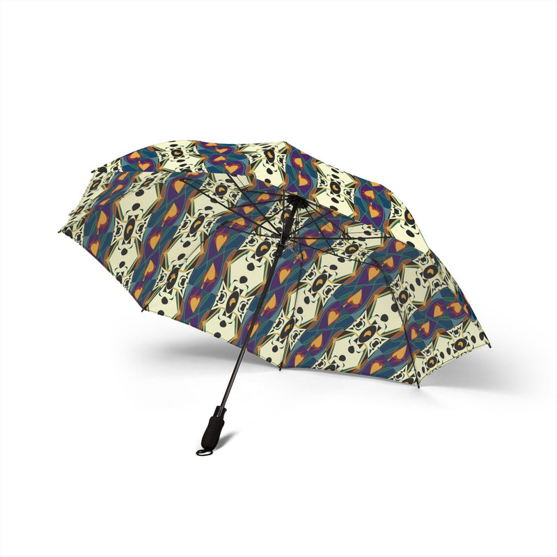 Spider Granma's Love Village Foldable Umbrella — Colorful Geometric Semi-Automatic Compact Rain Umbrella