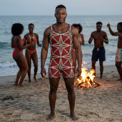 Break A Watermelon Gender Neutral Swimsuit — Retro Red Starburst Pattern