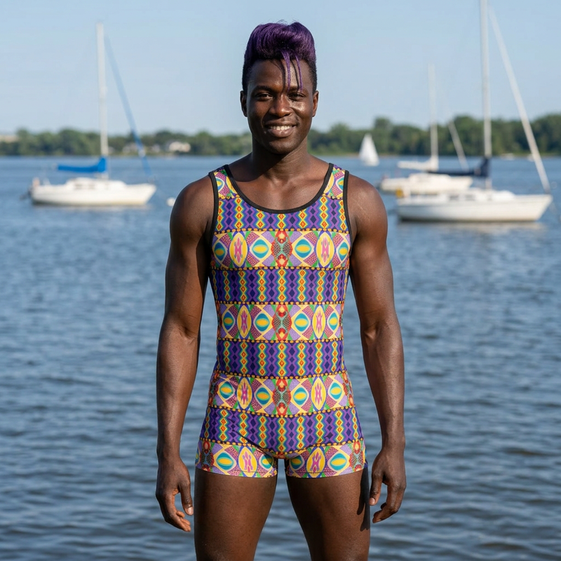 Pride Ain't Playin Gender Neutral Swimsuit — Retro Colorful Afrocentric Pattern