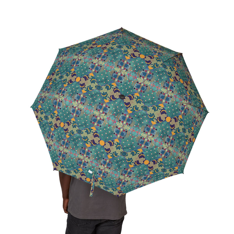 Aqua De Luna Foldable Umbrella — Abstract Floral Rain Umbrella (Semi-Automatic)
