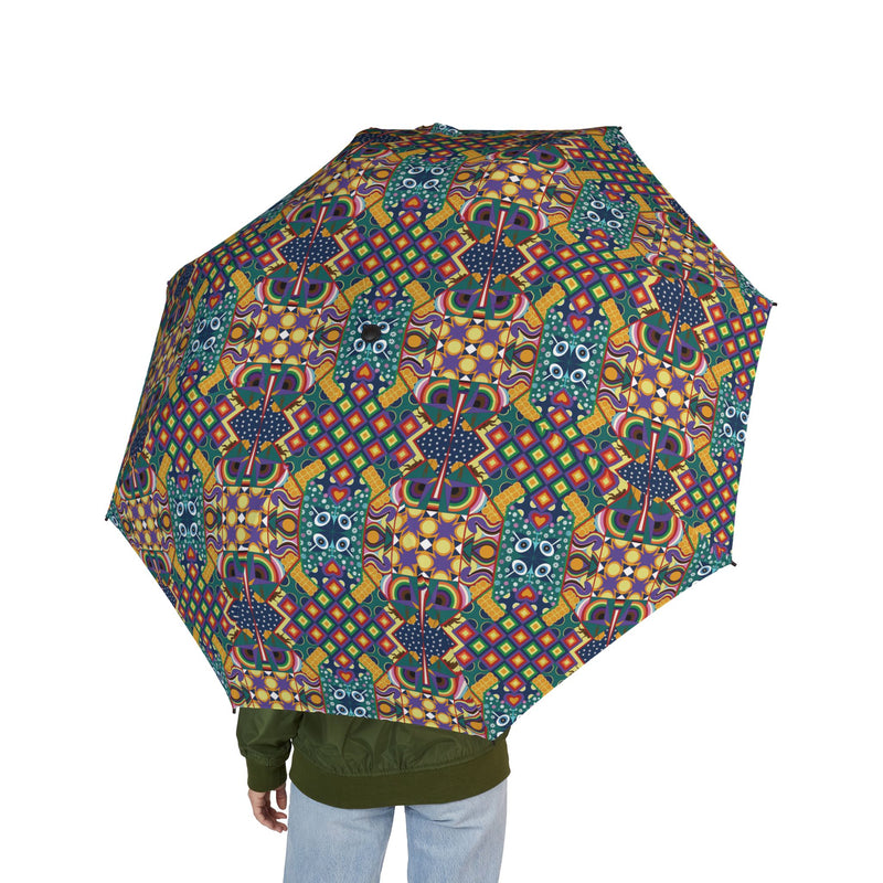 Chaos Iz Liberation Compact Foldable Umbrella — Colorful Geometric Pattern, Semi-Automatic Travel Umbrella
