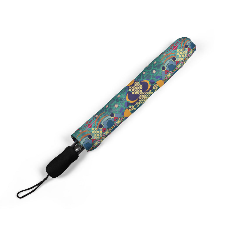 Aqua De Luna Foldable Umbrella — Abstract Floral Rain Umbrella (Semi-Automatic)