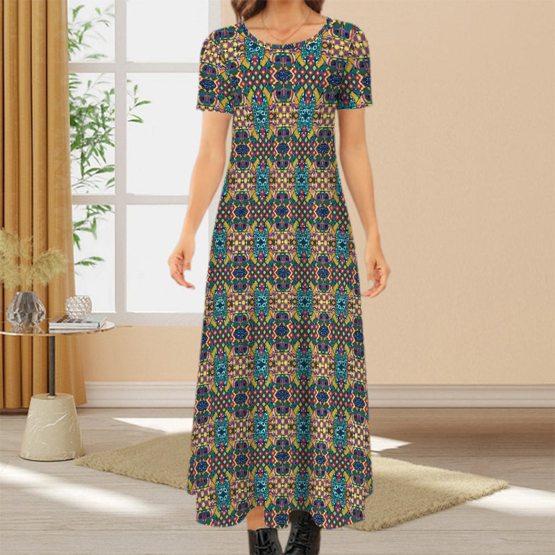 Chaos Iz Liberation Crew Neck Short Sleeve Maxi Dress