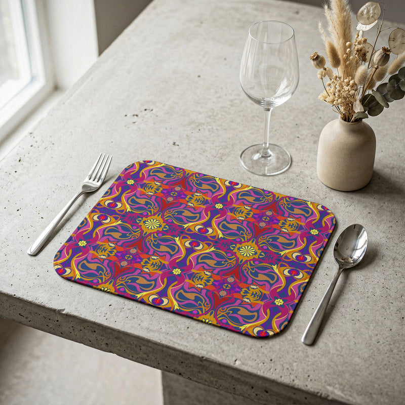 Vagilicious Leather Placemat — Vibrant Bohemian Floral Pattern Table Placemat