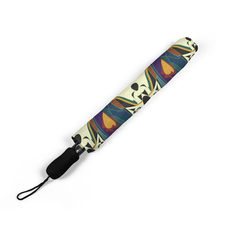 Spider Granma's Love Village Foldable Umbrella — Colorful Geometric Semi-Automatic Compact Rain Umbrella