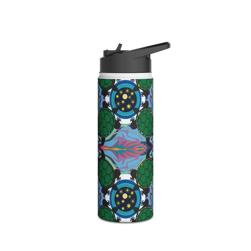Interdimensional Council Stainless Steel Slender Water Bottle — Colorful Psychedelic Sea Turtle