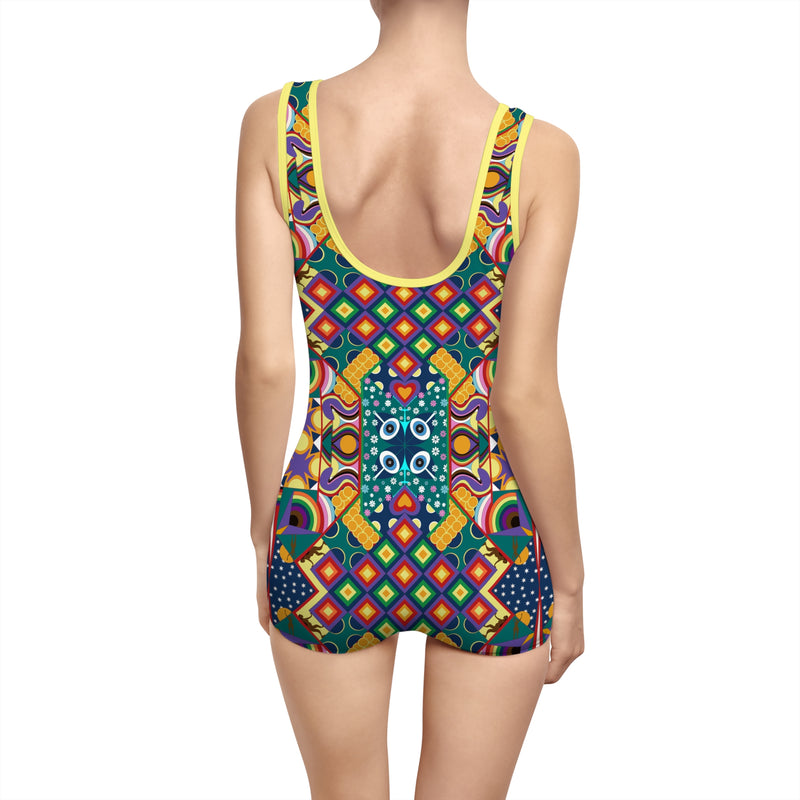 Chaos Iz Liberation Gender Neutral Swimsuit — Colorful Retro Geometric