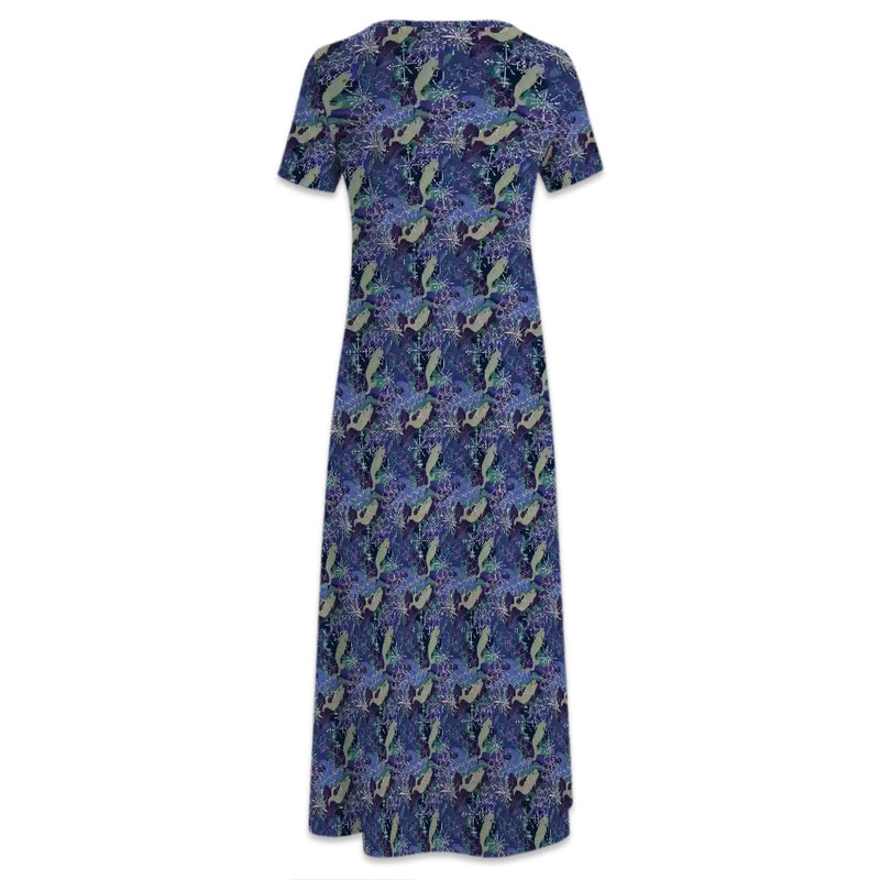 Space Whales & Snowflakes Crew Neck Short Sleeve Maxi Dress