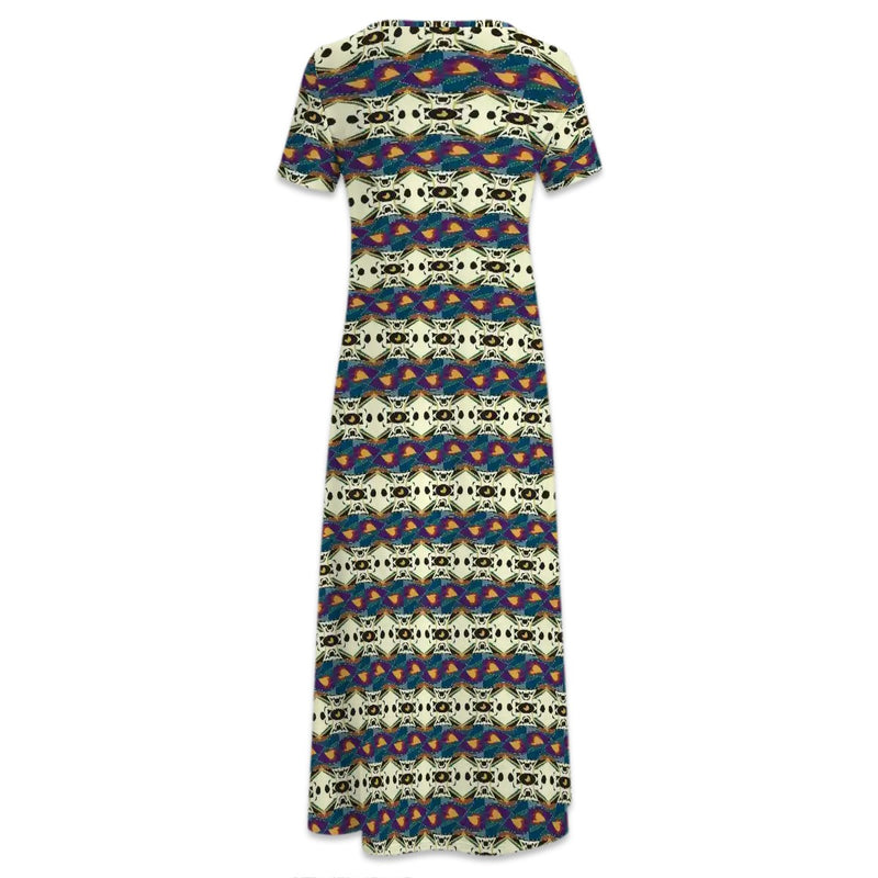 Spider Granma's Love Village Crew Neck Short Sleeve Maxi Dress