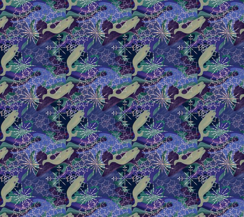 Space Whales & Snowflakes Fabric