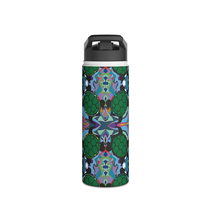 Interdimensional Council Stainless Steel Slender Water Bottle — Colorful Psychedelic Sea Turtle