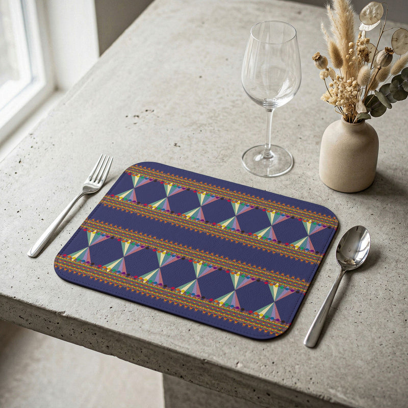 Vibing On the Wavelength Leather Placemat — Boho Geometric Table Mat