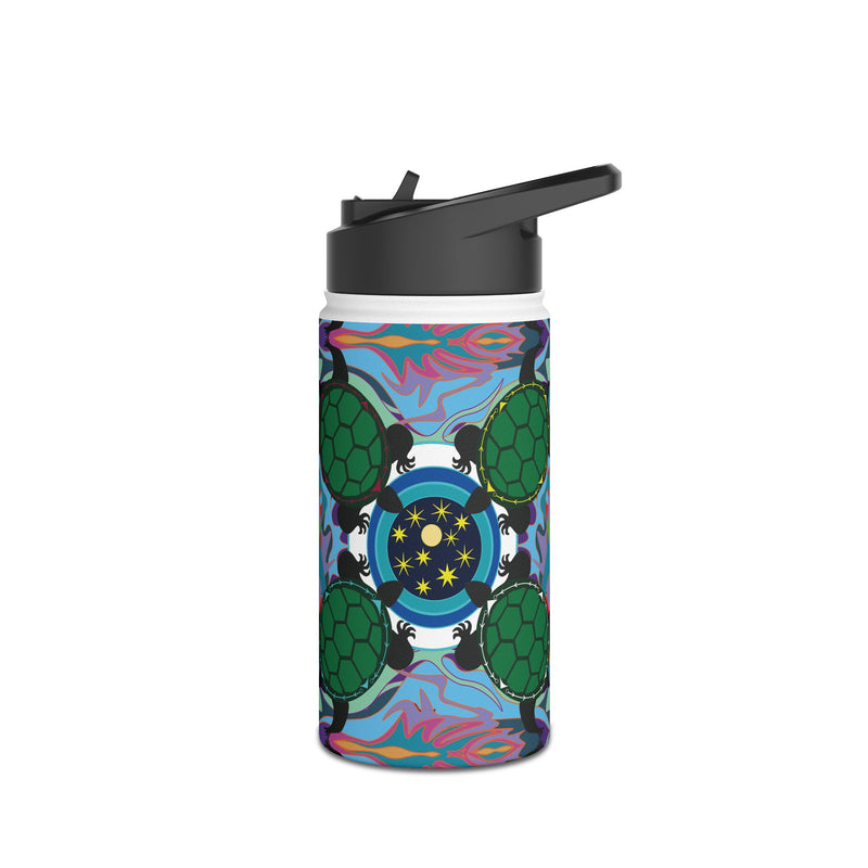 Interdimensional Council Stainless Steel Slender Water Bottle — Colorful Psychedelic Sea Turtle