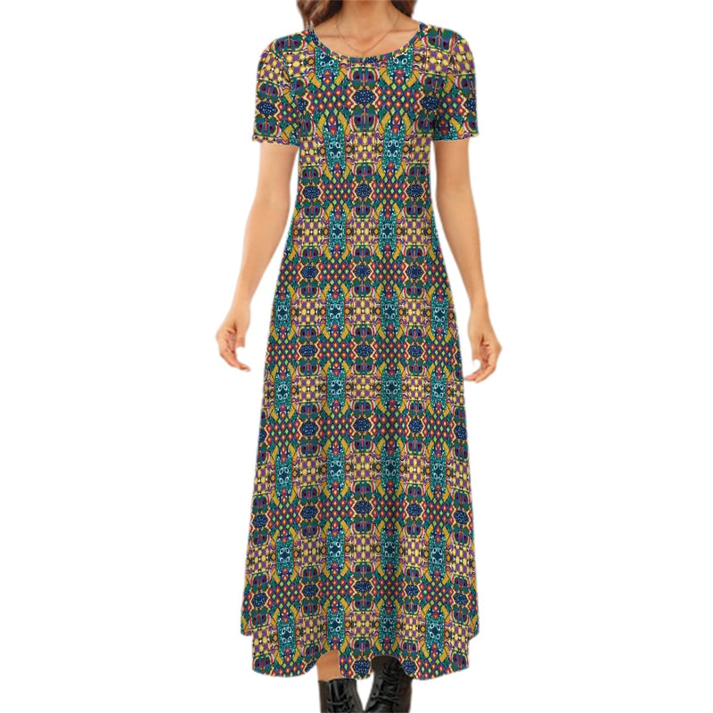 Chaos Iz Liberation Crew Neck Short Sleeve Maxi Dress