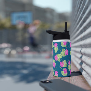High John, Hey! Slender Water Bottle — Pink Flower Pattern Stainless Steel Bottle