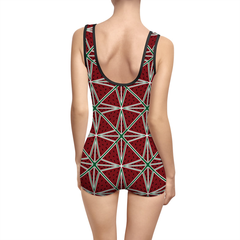 Break A Watermelon Gender Neutral Swimsuit — Retro Red Starburst Pattern