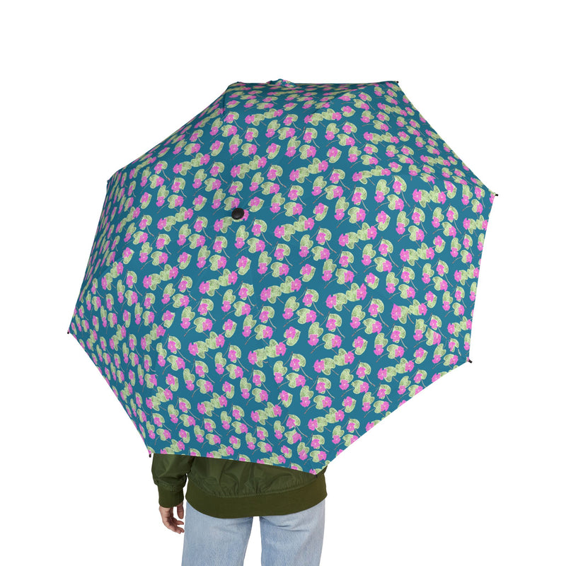 High John, Hey! Foldable Umbrella - Compact Semi-Automatic Rain Parasol with Colorful Petal Print