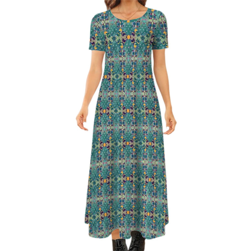 Aqua De Luna Crew Neck Short Sleeve Maxi Dress