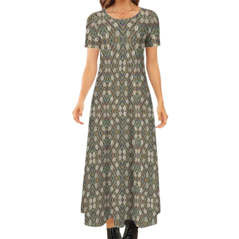 Open & Shut Crew Neck Short Sleeve Maxi Dress