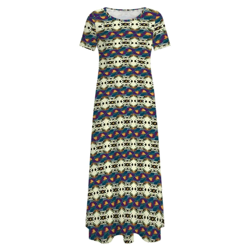Spider Granma's Love Village Crew Neck Short Sleeve Maxi Dress