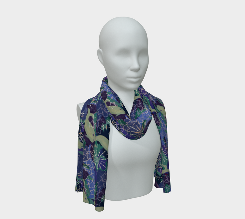 Space Whales & Snowflakes Silk Scarf